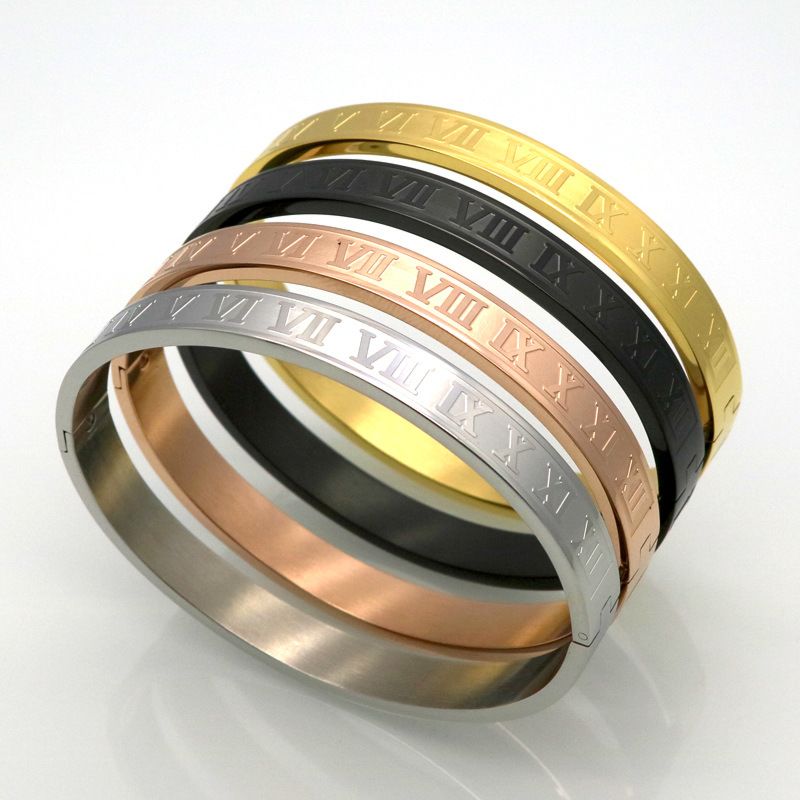 Roman Numeral 316L Stainless Steel Bangle Bracelet for Men Women
