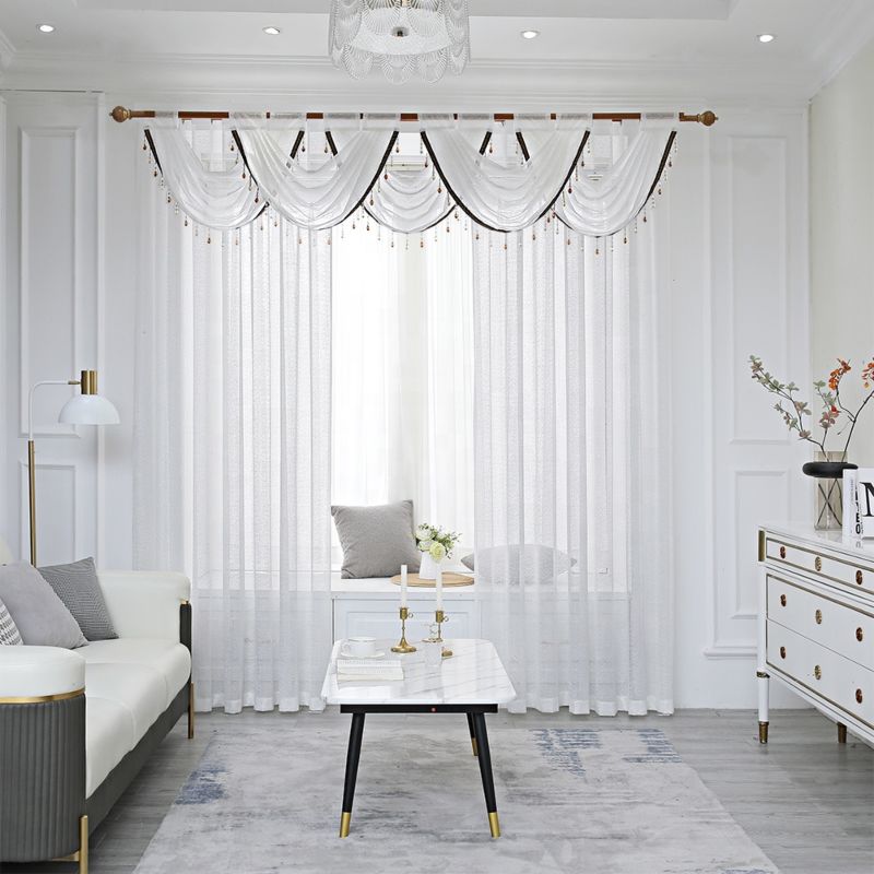 Romantic White Sheer Curtain Valance for Living Room Kitchen Solid Color Short Tulle Cortinas Pelmet