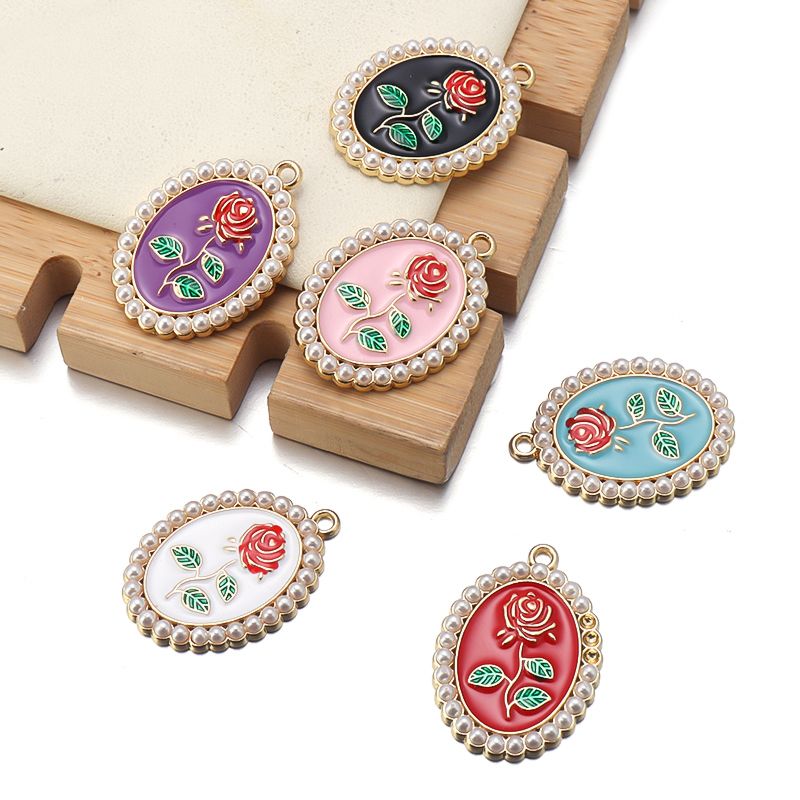 Rose Flower Charms Enamel Alloy Charms for Diy Jewelry Necklace Bracelet Making