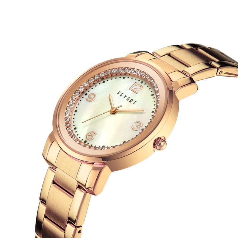 Rose Gold Fashionable Wristwatches Japan Quartz Diamond Watches