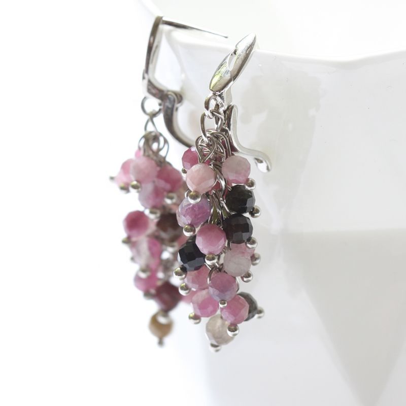 Rose Quartz Natural Stone Beads Earring , Handmade Earrings in , Cluster Earrings
