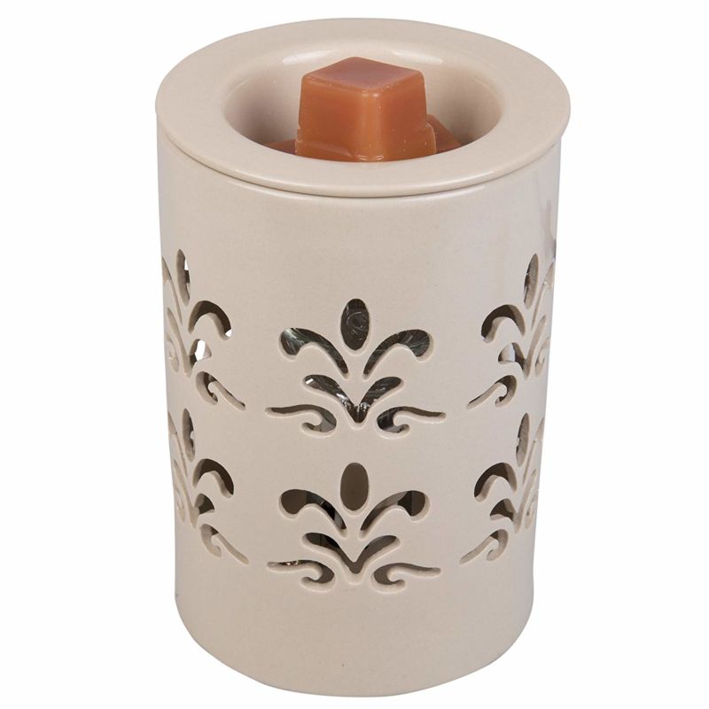 round Candle Warmer Green Ceramic Electric Fragrance Tart Warmer Hollowed Out Scented Burner for Home Decoration