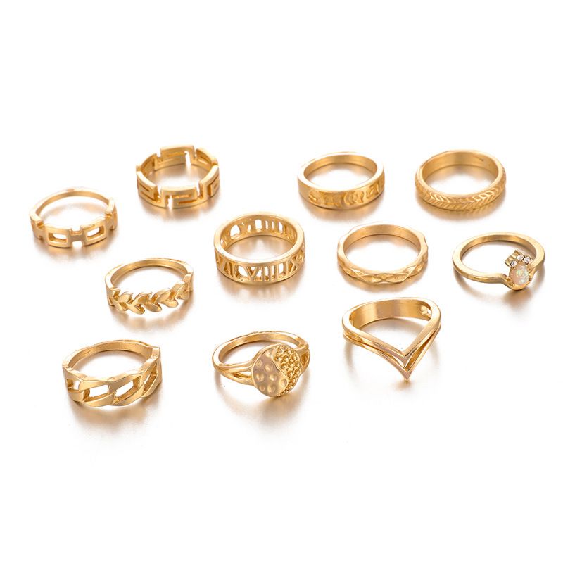 round Diamond Ring Set Geometric Joint Ring 11 Piece Set Combination Gold Ring
