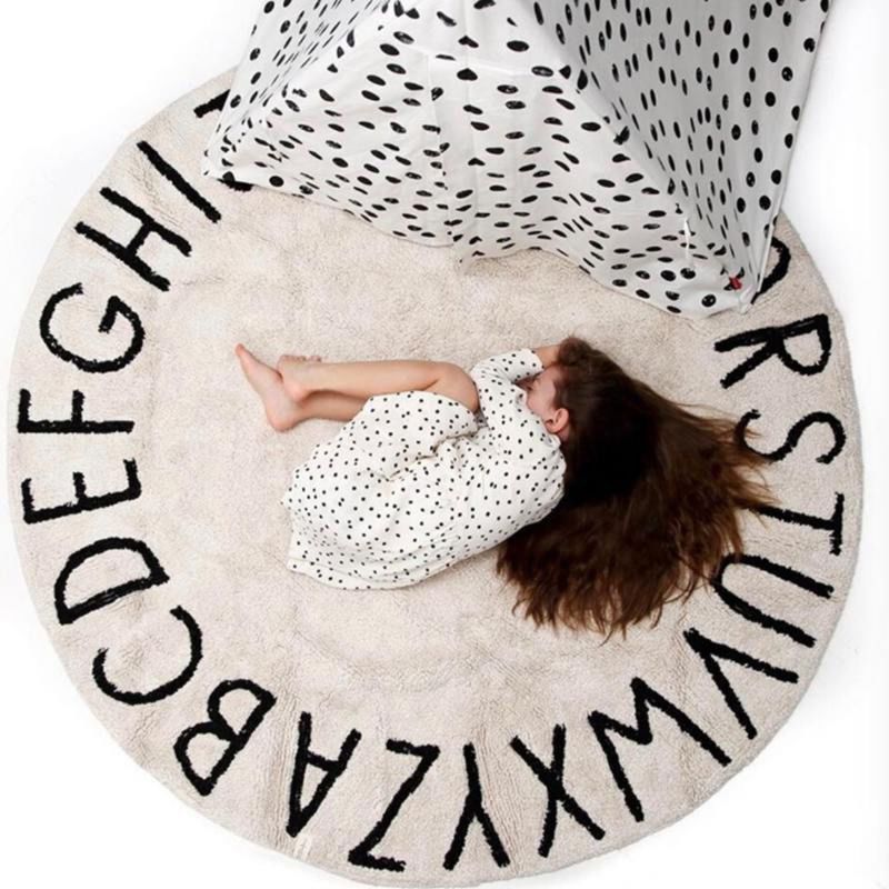 Round Imitation Cashmere Plush Baby Crawling Rugs Kids Play Mat Educational Abc Alphabet Area Carpet Kids Tent Game Play