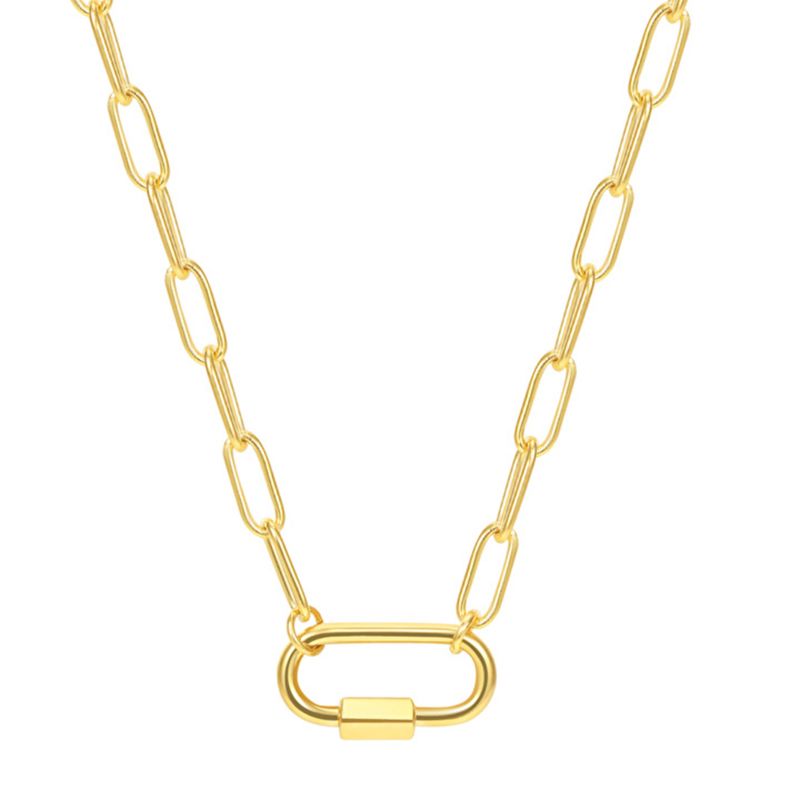 Roxi Jewelry Chic Dainty Carabiner Clasp Buckle Lock Pendant Paper Clip Chain Necklace