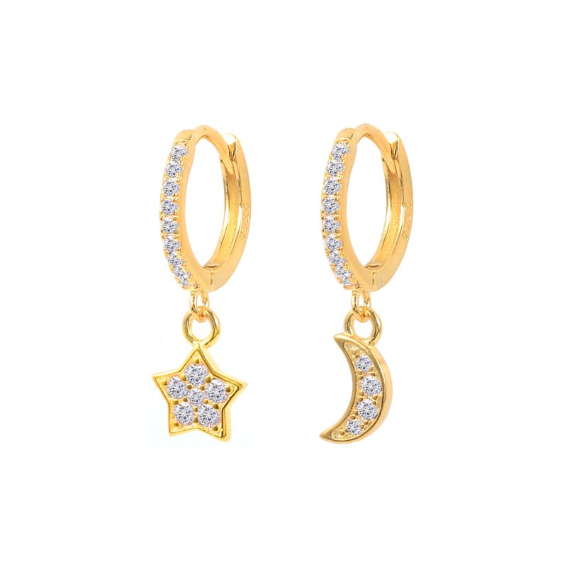 Roxi Zircon Star Moon Charms Drop Earrings Huggies Earrings for Women S925 Silver