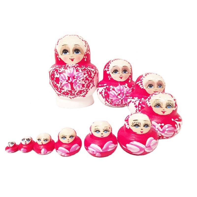 Russian Matryoshka Nesting Dolls for Kids Seller 10Pcs Flower Dolls Hand Painted Wooden Toys Birthday Gifts