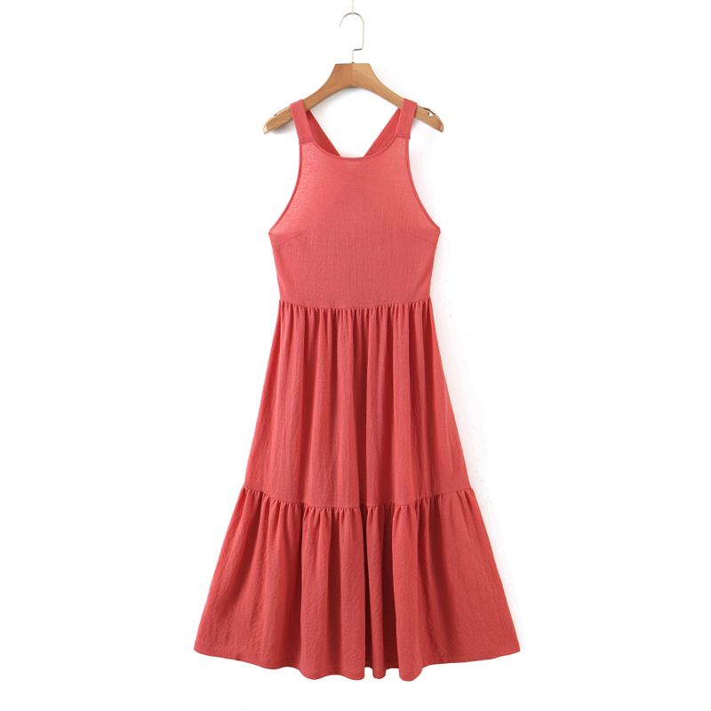 Rust Color Back Strap Cross Design Ladies Casual Tank Top Dress