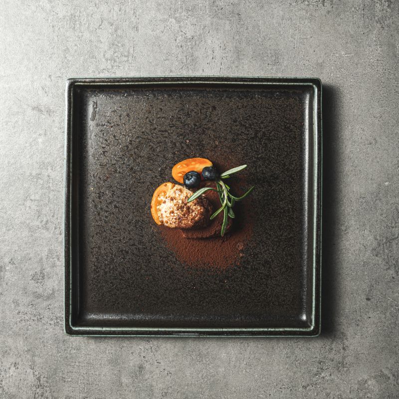 Rustic Crockery Banquet Restaurant Use Dishes Reactive 20Cm Black Entrees Porcelain Square Plate