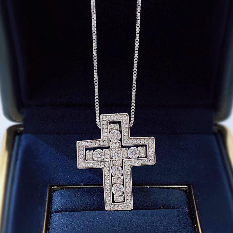 S925 Silver Set Cross Necklace Pendant Women and Men Pendants Jewelry Accessories