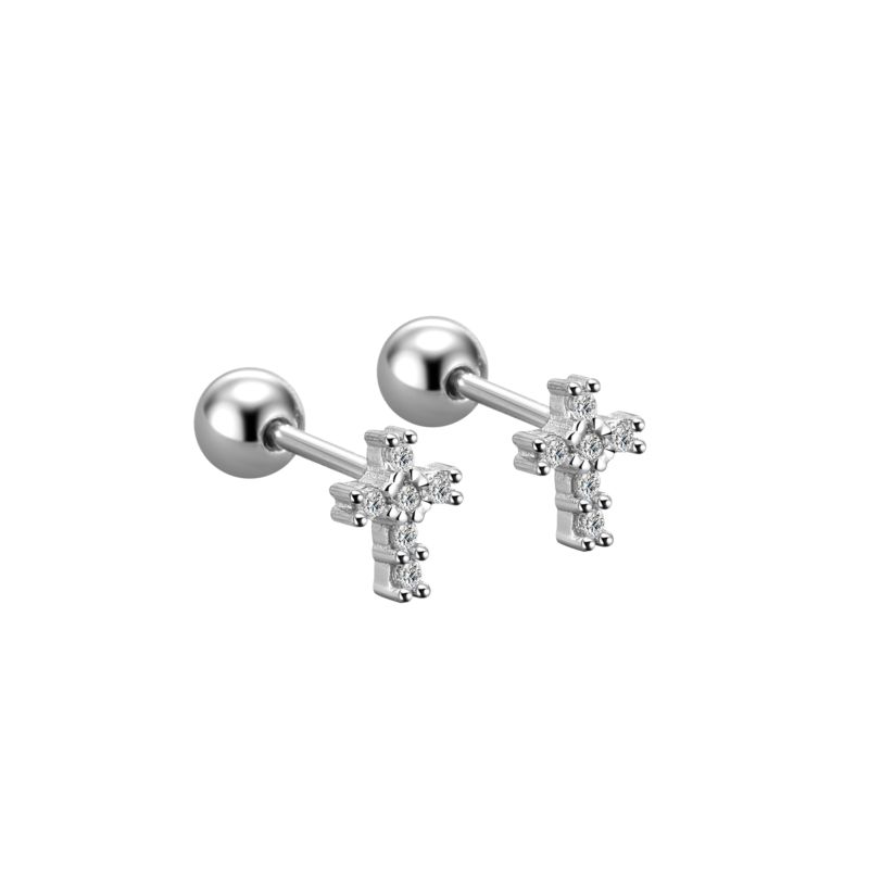 S925 Sterling Silver Cross Luxury Ins Earrings Ear Versatile Silver Stud Earrings for Women