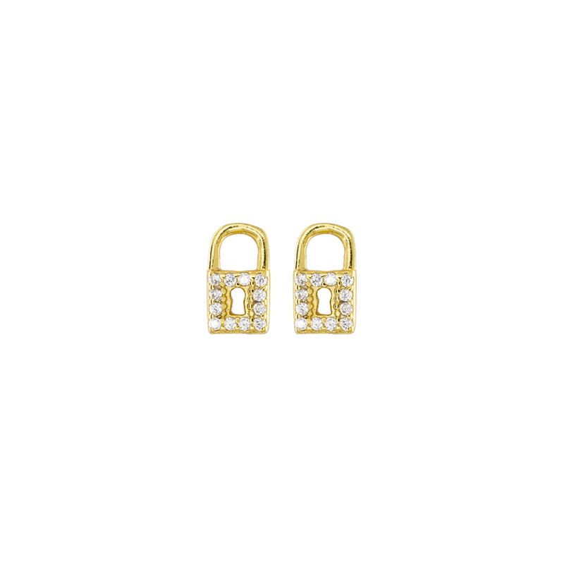 S925 Sterling Silver Personality Mini Diamond Lock Earrings for Women