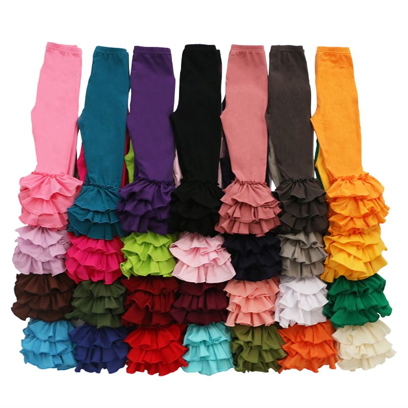 Sales Toddler Ruffle Leggings Solid Color Triple Cotton Kids Clothing Girls Ruffle Pants