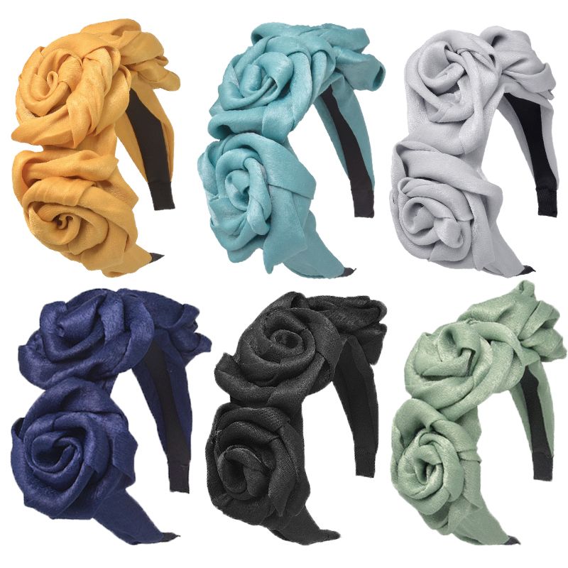 Satin Hair Accessories Women Hairband Headband Pure Satin Big Flower Hard Hair Band for Girls