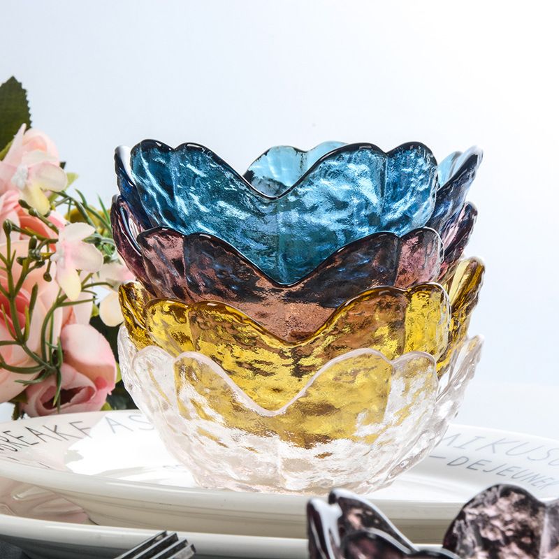 Sauce Dish Glass Small Plate Japanese-Style Hammer Head Pattern Cherry Blossom Glass Sauce Dish Small Dish Vinegar
