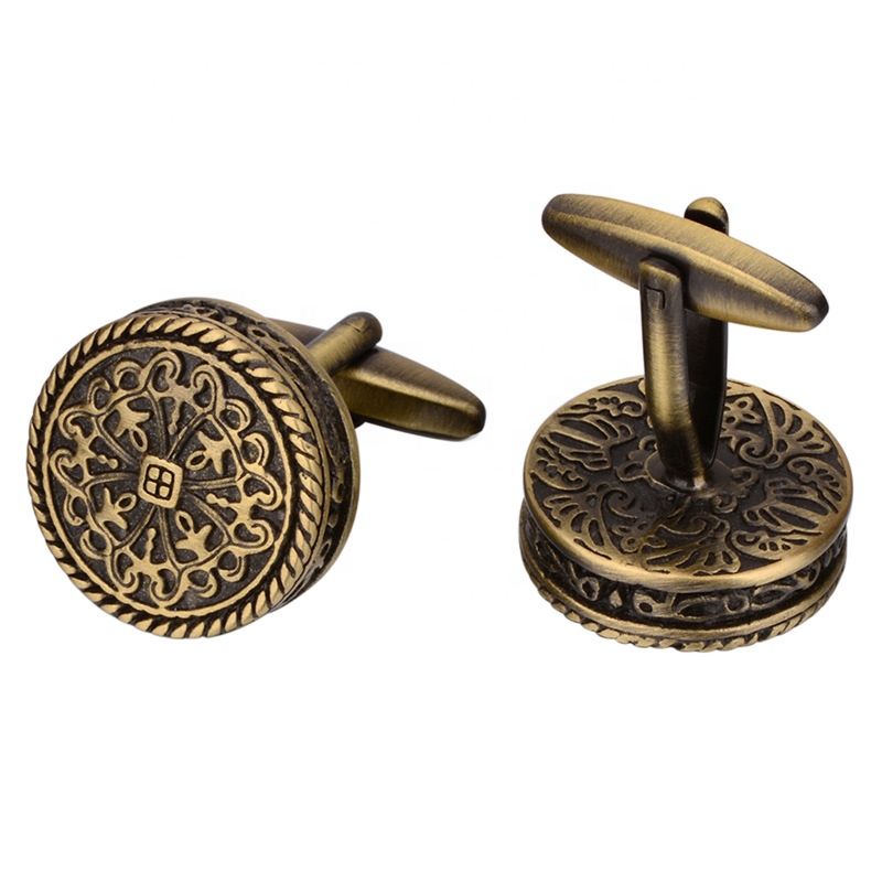 Savoyshi Shirt Cufflinks for Men round Bronze Vintage Pattern Metal Cuff Links Gift Free Enagraving Name