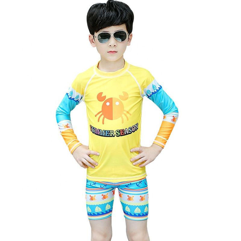 Sbart Printed Long Sleeve Rash Guard Boys Two Piece Swim Shirt for Kids Swimming Surfing Suit Swimsuit for Boy