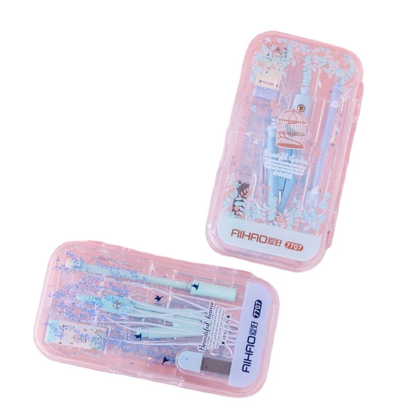 School Compass and Geometry Rulers Cute Girl Stationery Student Drawing Compass Geometry Math Drafting Tools