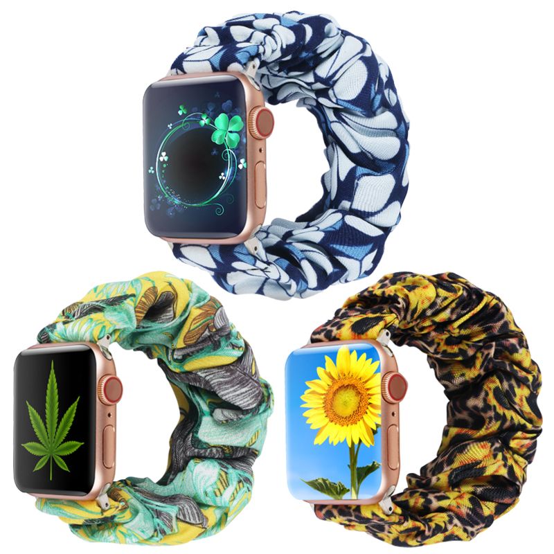 Scrunchy Elastic Watch Band 42Mm 38Mm, Leopard Seersucker Scrunchies Watch Band for Apple Iwatch Strap