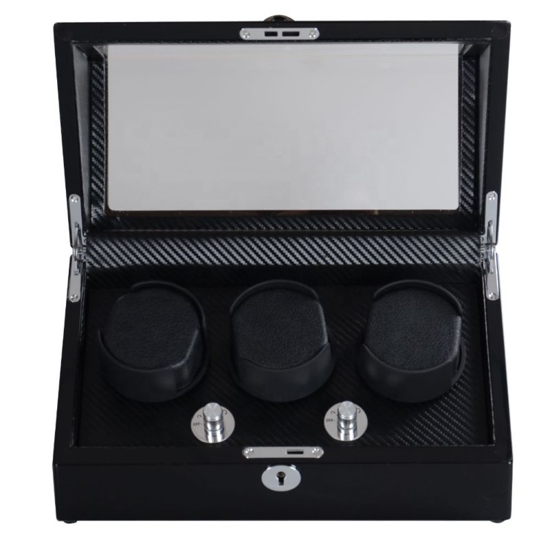 Self Winding Watch Box with Lock Triple Rotors Luxury Watch Winder