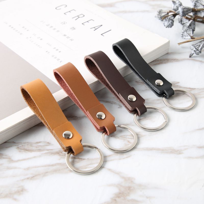 Senior Short Two-Layer Cowhide Popular Vintage Car Leather Keychain