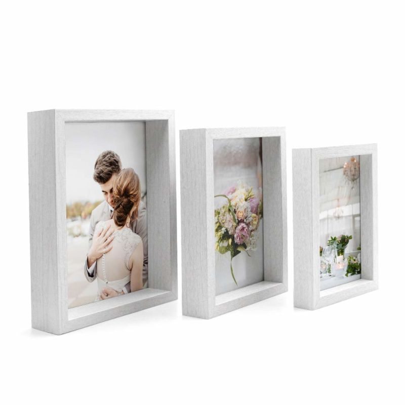Set of 3 Mdf Home Decor Picture Photo Frame White 3D Deep Shadow Box Display Case