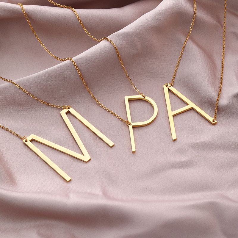 Shangjie Kalung Stylish Long Gold Plated Necklace Hip Hop Large Letter Necklace Stainless Steel Initial Necklace
