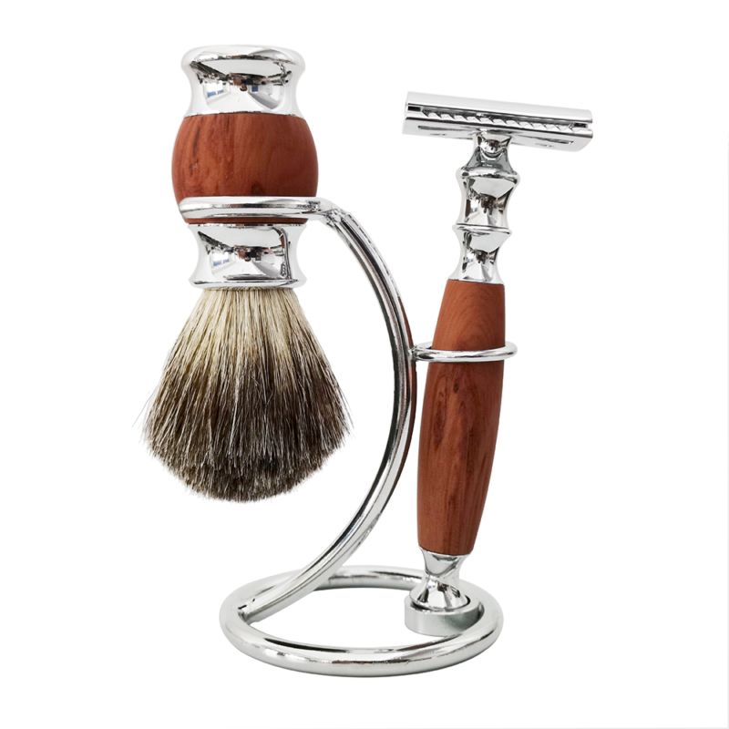 Shaving Tools Set Pure Badger Shaving Brush Double Edge Safety Razor Stainless Steel Stand 3 in 1 Shaving Kit