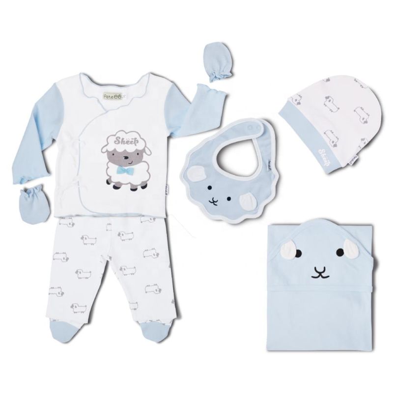 Sheep Print 100% Organic Cotton Newborn Gift Box Clothes 6Pcs Infant Baby Clothing Set for 0-3 Months