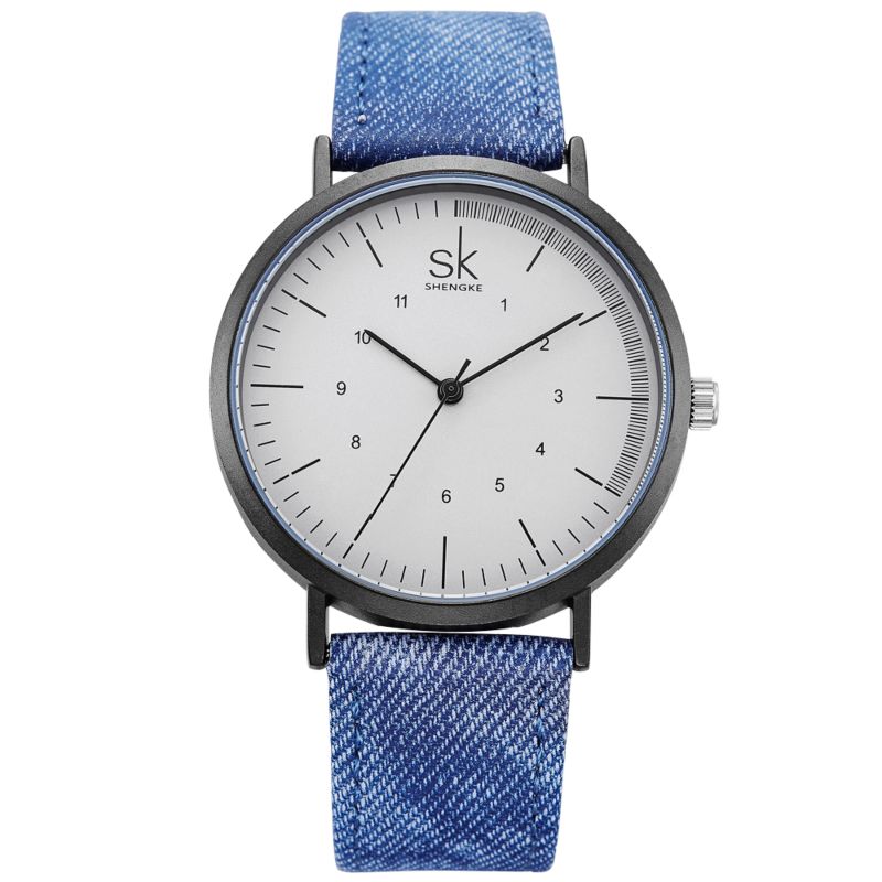 Shengke Luxury Men Watch Simple Mens Watch Denim Canvas Band Casual Dress Quartz Male Wristwatch Relogio Masculino