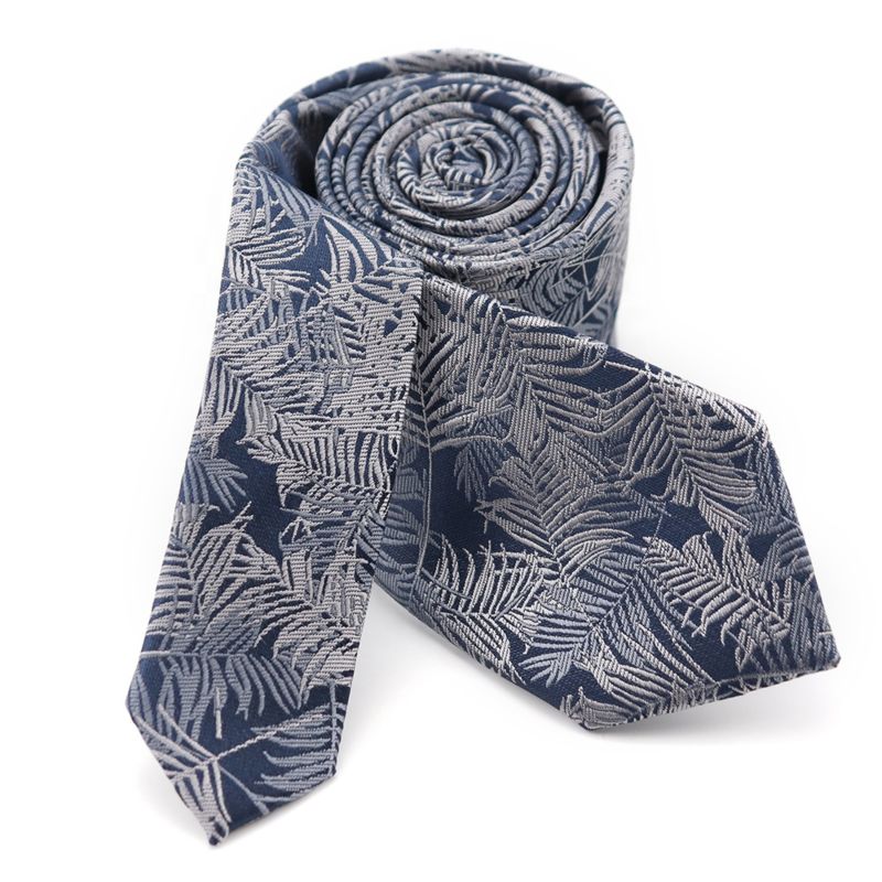 Shengzhou Blue Color Palm Leaf Allover Woven Jacquard Manufacture Suit Necktie