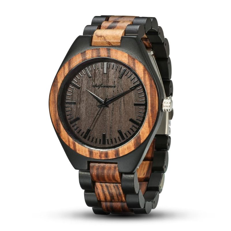 Shifenmei Drop Shipping Anniversary Gift Engraved Wooden Men Watch Wristwatches Natural Ebony Customized Wood Watch