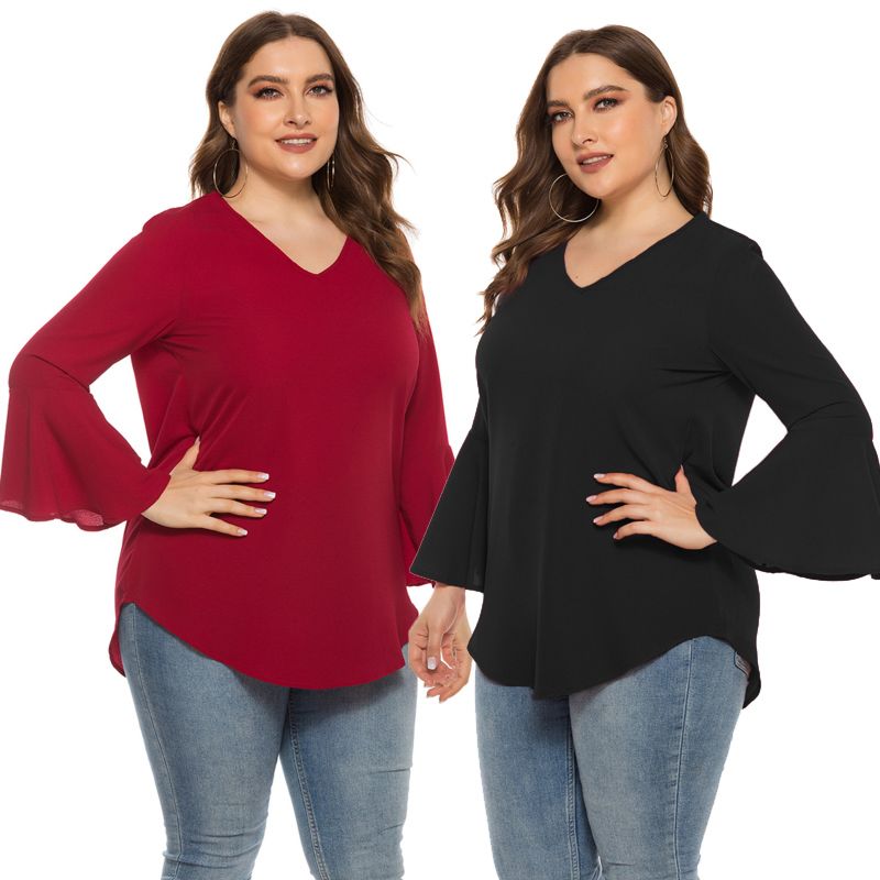 Shop Shein Arrivals plus Size Women's Blouses Long Sleeve V-Neck Loose Casual T-Shirts Top Clothing