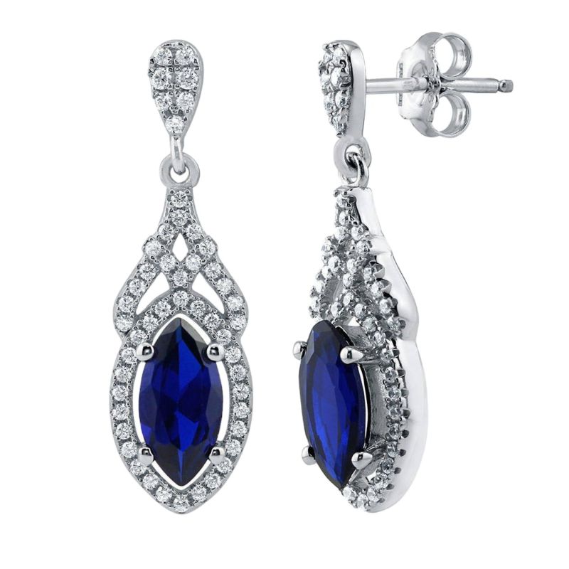 Silver Jewelry Blue Sapphire Stone 925 Earring Marquise Dangle Drop Earrings Womens Earrings Trending