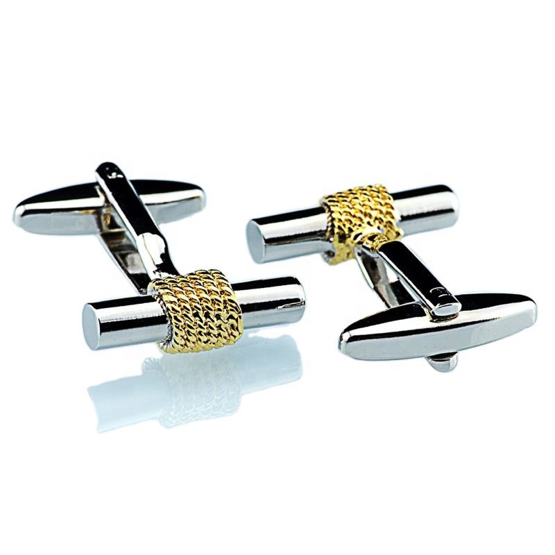 Silver Men Jewelry Two Toned Gold Plated Dumbbell Cufflink for Suits,Shirt Men Cufflinks