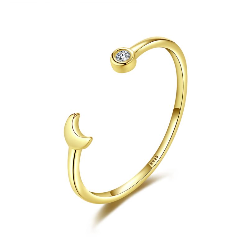 Silver Open Stackable 925 Sterling Jewelry Adjustable Cz Gold Moon Gift Engagement Women Dilver Wedding Simple Ring