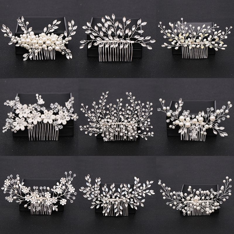 Silver Pearl Crystal Wedding Hair Combs Hair Accessories Bride Bridesmaid Jewelry for Women