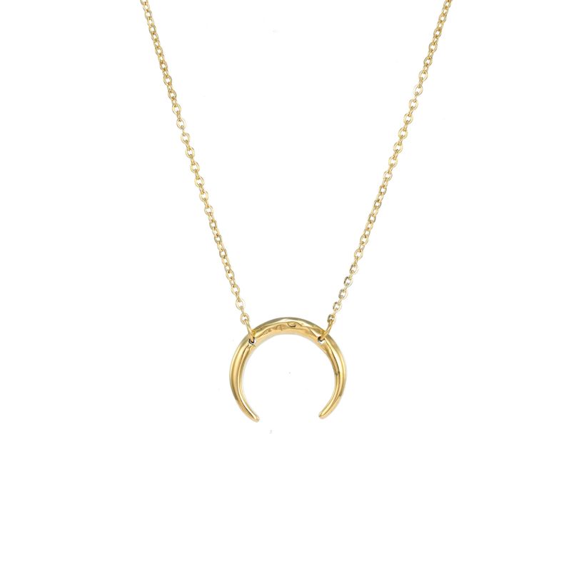 Simple 316L Stainless Steel Silver Hammered Crescent Moon C Shaped Pendant Ckoker Necklace for Women