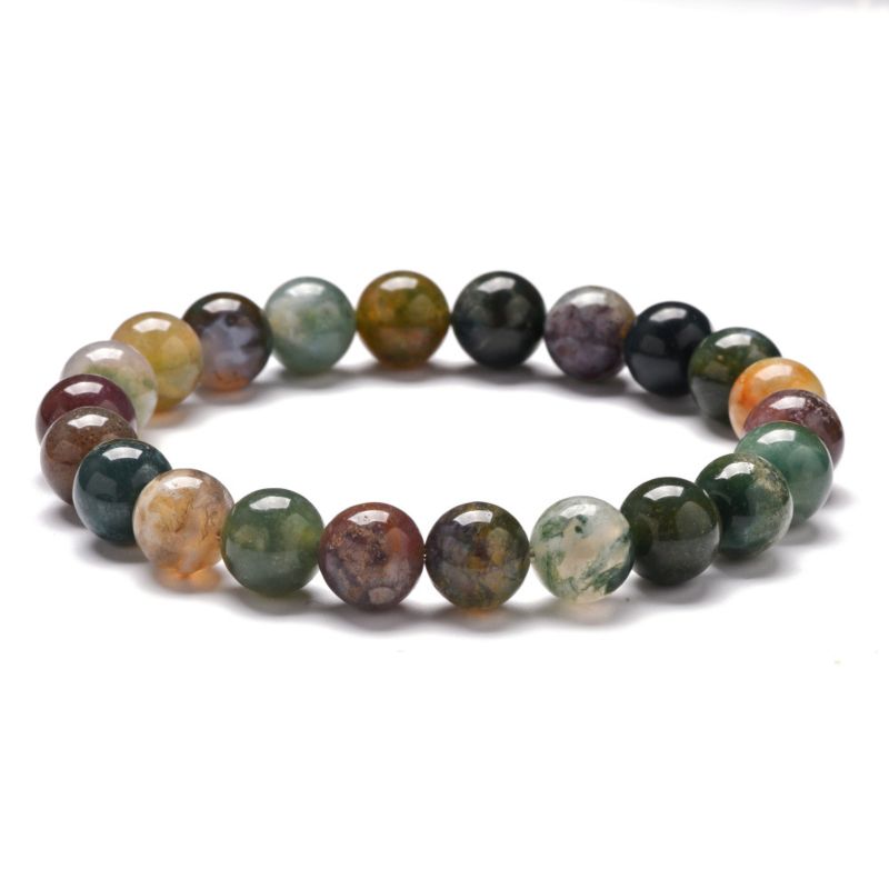 Simple Handmade Jewelry Elastic 6/8/10Mm Natural Indian Agate Stone Strand Bracelet
