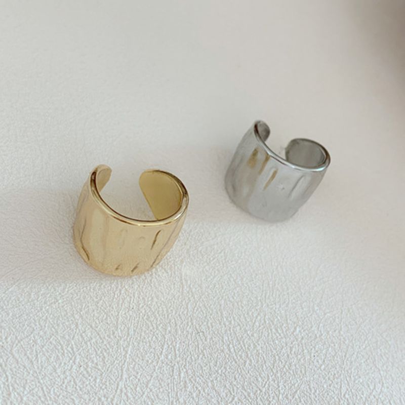 Simple No Pierced Single Piece C Shaped Wide Hammered Texted Ear Bone Clip Earring Cuff Earrings for Ladies Girls