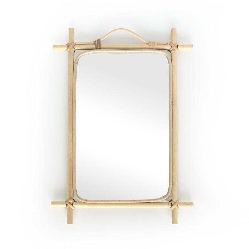 Simple Style Home Decoration Handmade Bamboo Wooden Rectangle Frame Rattan Wall Mirror