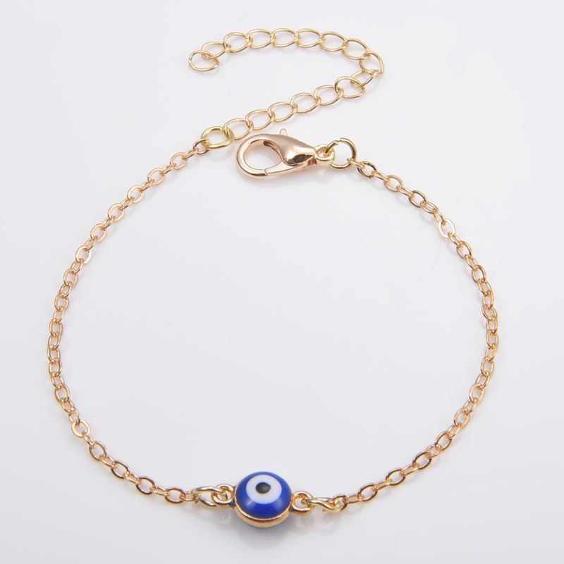 Single Blue Evil Eyes Anklet Silver Plated Oil Drop Turkey Turkish Eyes Anklet Bracelet for Women