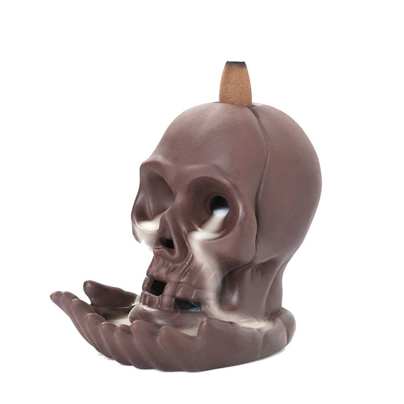 Skull Head Backflow Incense Burner Halloween Led Lamp Decoration