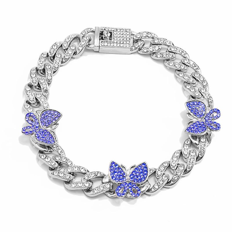 Small Butterfly Cuban Link Anklet 9Mm Iced Out Cuban Anklets Women Hip Hop Rapper Bling Foot Jewelry