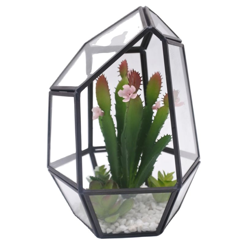 Small Geometric Shaped Terrarium Brass Glass Planter Holder Table Vase