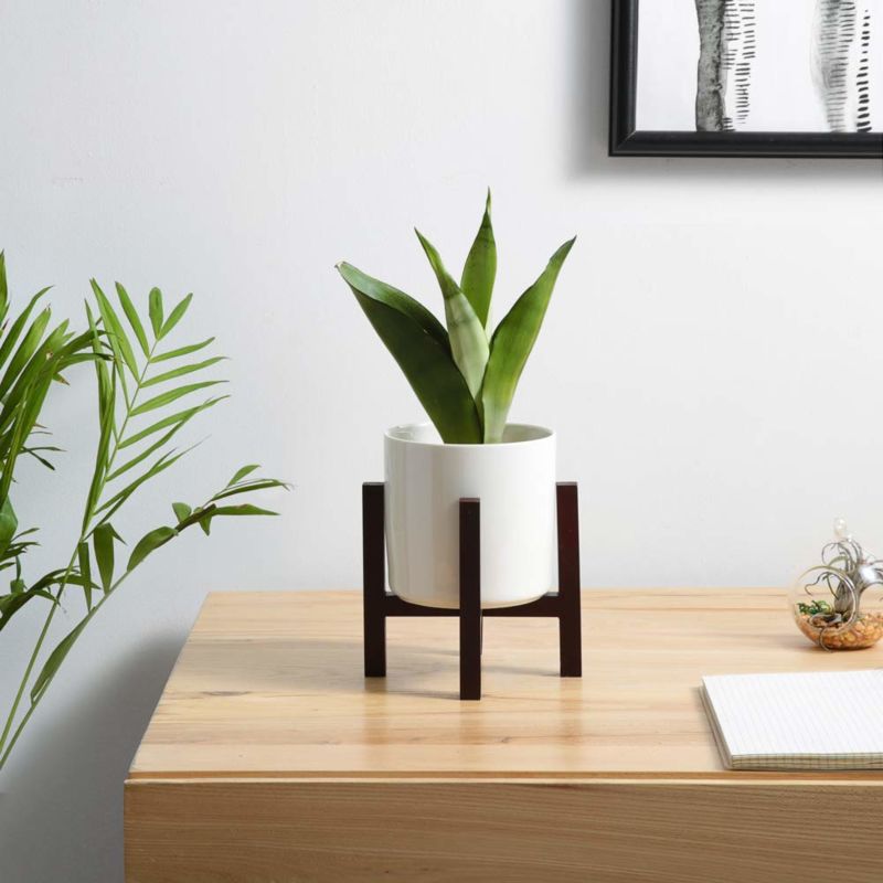 Small Mini Black Mid Century Modern Plant Pot Stand Holder Antique Dark Bamboo Wooden Adjustable Plant Stand for Indoor