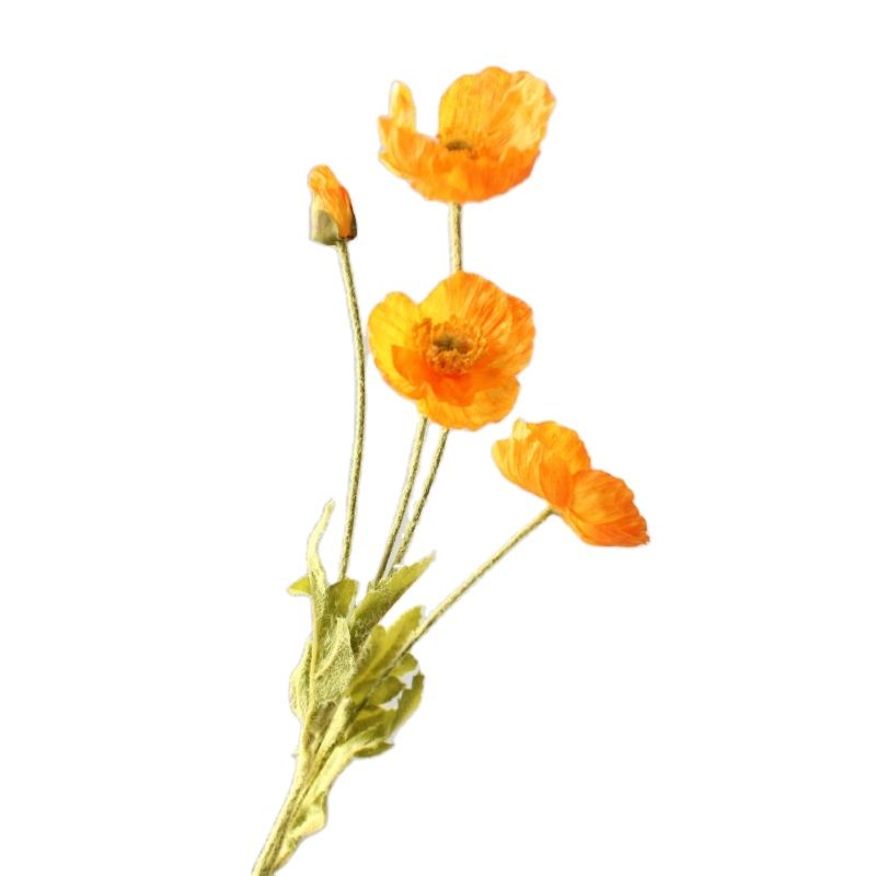 Small Moq Colorful Flocking Artificial Poppy Silk Flower Four Poppies for Wedding Decoration Flowers Wall