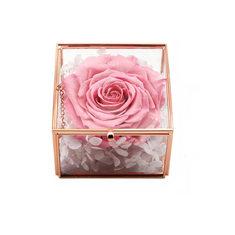 Small Rose Gold Glass Brass Jewelry Box