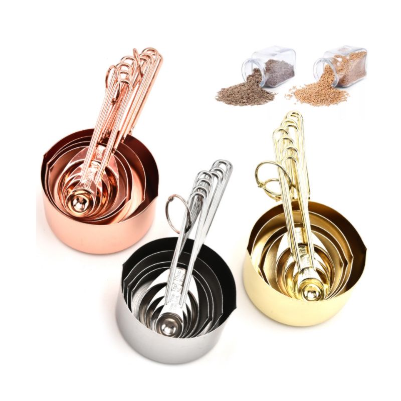 Small Smidgen Metal Stainless Steel Solid Scoop Hanging Brass Copper Rose Gold round Narrow Measuring Cups and Spoons