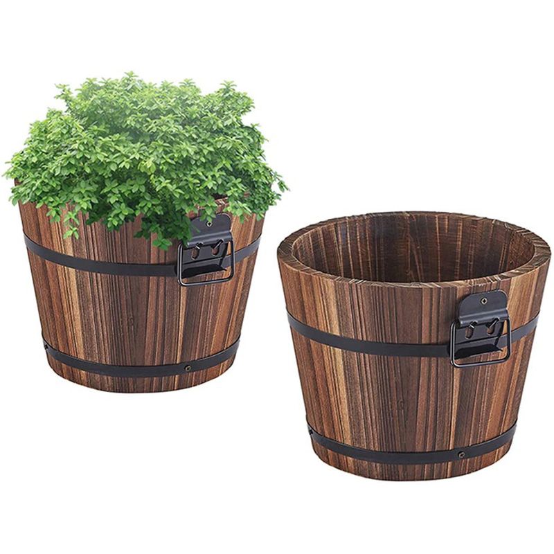 Small Wooden Bucket Barrel Planters Rustic Flower Planters Pots Boxes Container with Drainage Holes